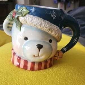 Collectible Susan Winget mug Delightful Polar Bear decked out in festive hat